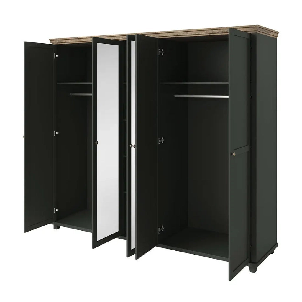 Armadio 250x220 con 5 porte. Colori verde kaki e rovere. Collezione ASSIA.