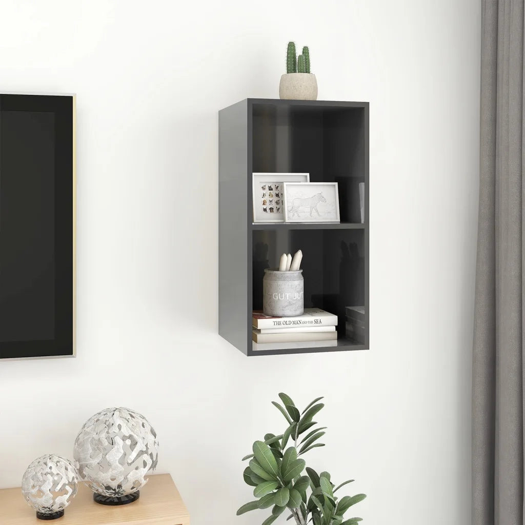 Mobile TV da Parete Grigio Lucido 37x37x72 cm Legno Multistrato 805479