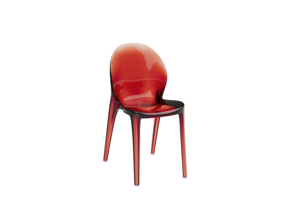 Sedia di design Ruby in policarbonato monoblocco colore rosso - Stile moderno, seduta ergonomica e trasparenze lucide per interni