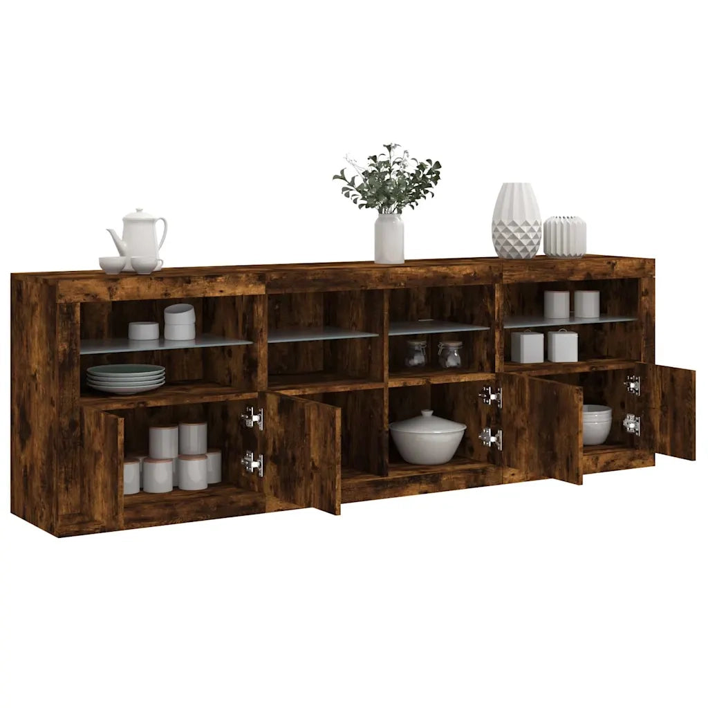 Credenza con Luci LED Rovere Fumo 202x37x67 cm 3209013