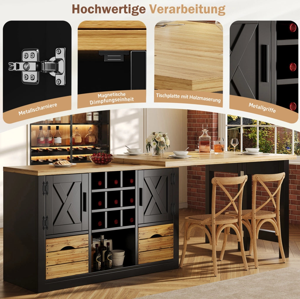 Tavolo da pranzo estensibile con sideboard girevole nero
