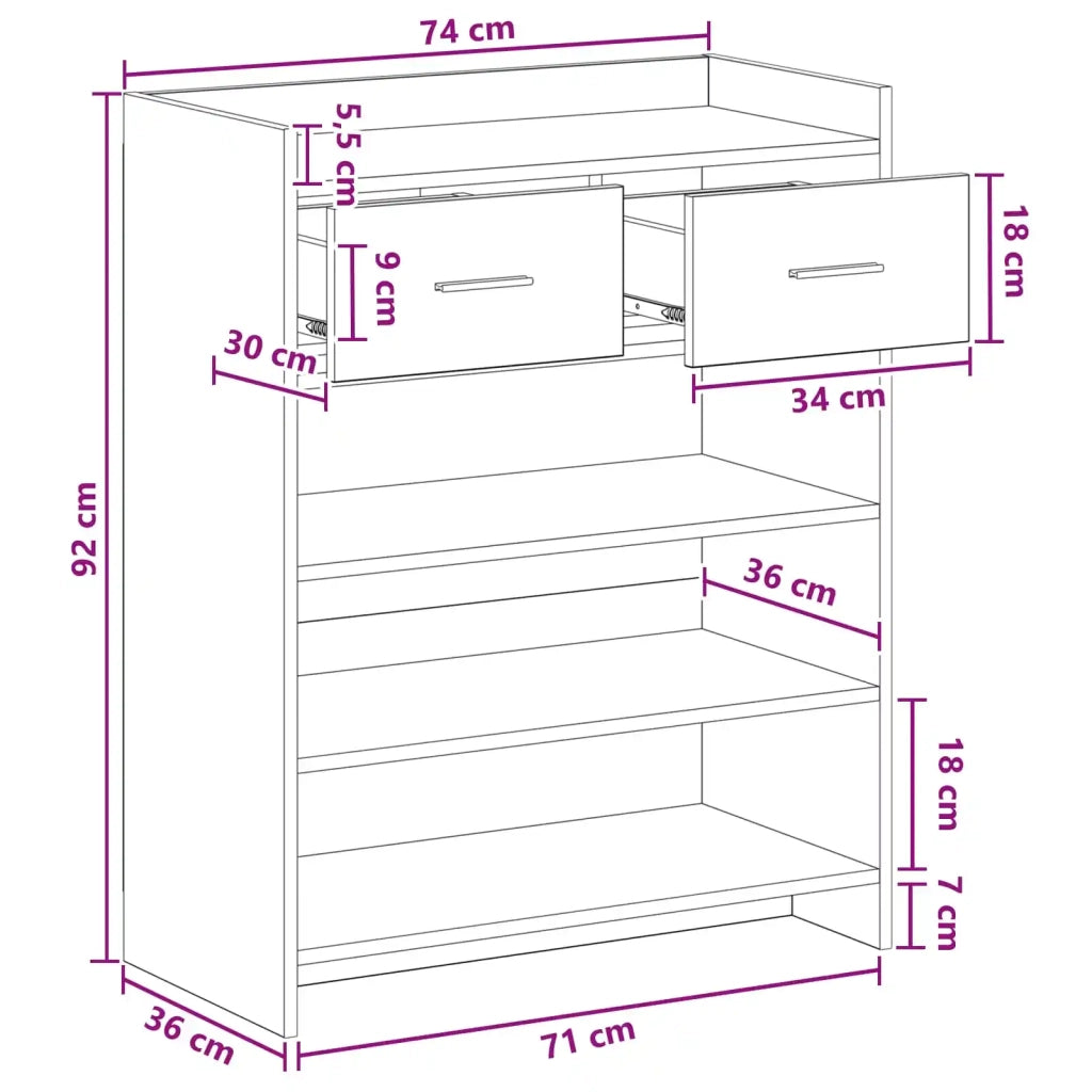 Mobile per scarpe con cassetto Grigio Cemento 73,5 x 36 x 92 cm 8011326