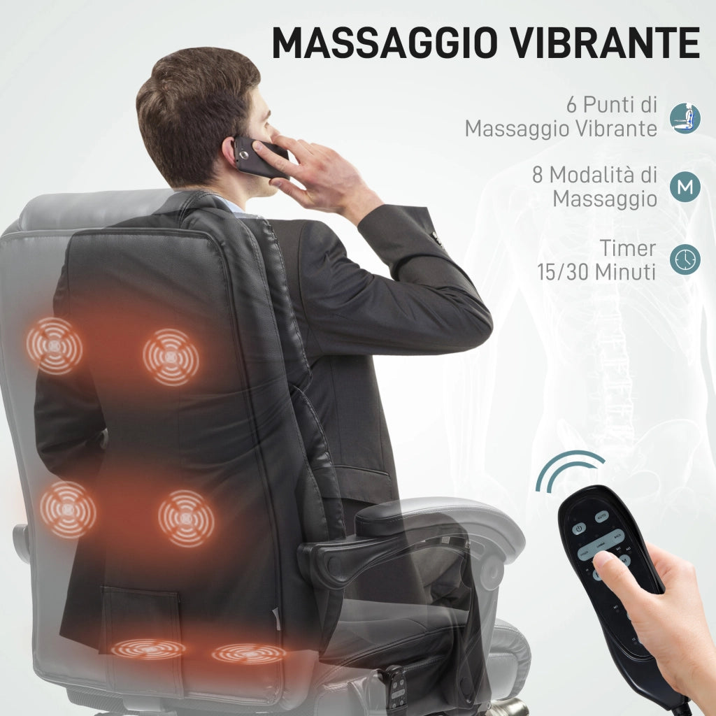 Poltrona Massaggiante Riscaldata con Schienale Reclinabile e Poggiapiedi ¨C Zephmum ¨C Pelle PU, Nero