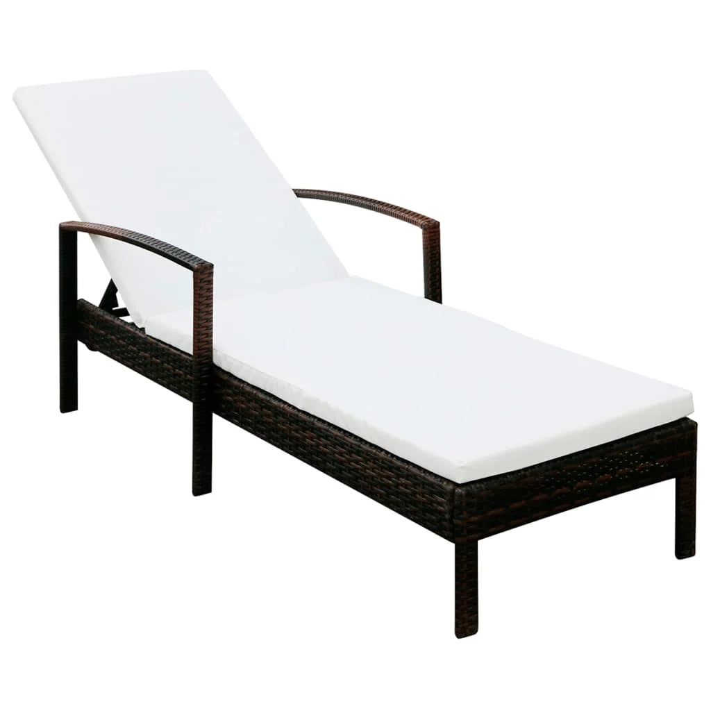 Lettino prendisole sedia a sdraio lettino prendisole letto da giardino mobili da esterno per patio con cuscino resina intrecciata marrone 02_0012518