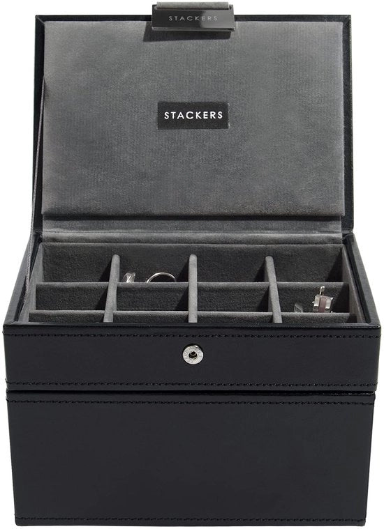 Stacker 2 in 1, con contenitore di accessori con coperchio e contenitore orologio, imbottitura in velluto grigio