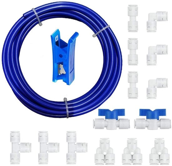 Sostegno per connessione 15 Metri - Flessibile tubo per frigorifero universale - Sicuro per alimenti - Tecnologia push-fit - Imprigionato - Incluso 2 valvole di chiusura - Tubo per acqua