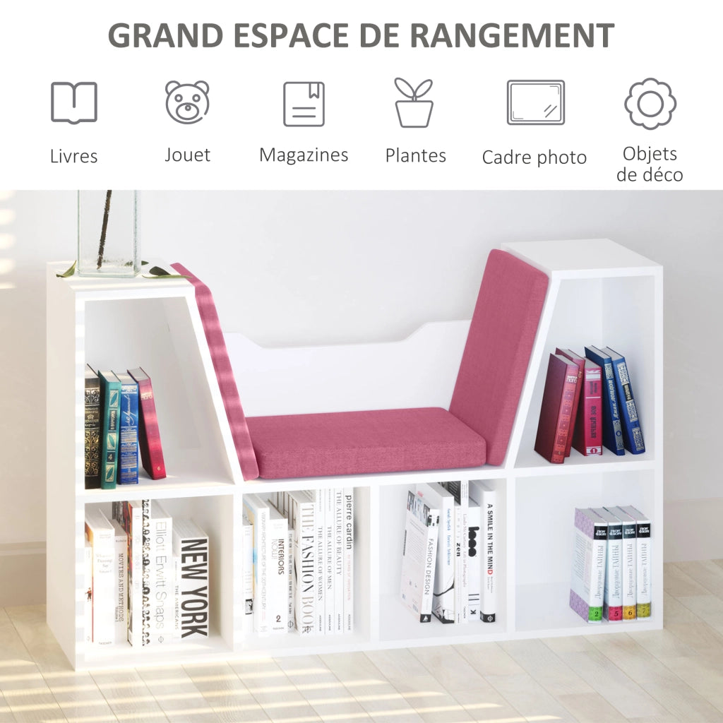 Libreria a 6 scomparti con panca ¨C zephmum ¨C rosa 102x30x61 cm