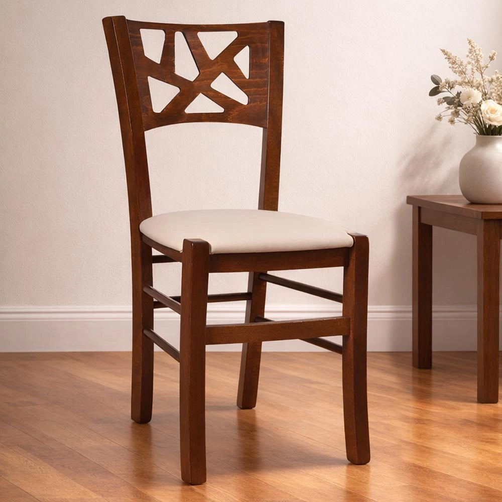 Sedie sala pranzo Sissy in legno noce scuro con seduta imbottita beige set da 2