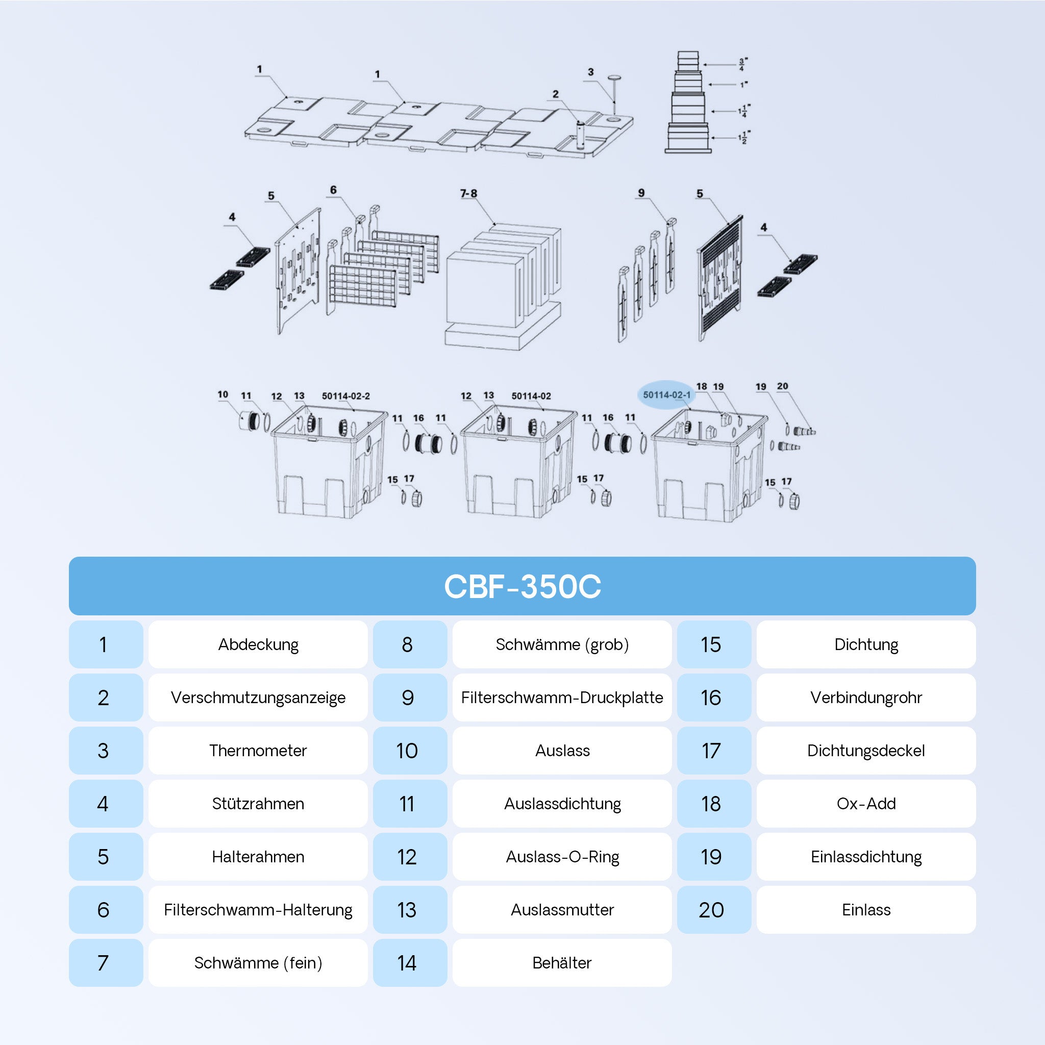 Ricambio per filtro per laghetti CBF-350C Vaschetta filtro 1° stadio