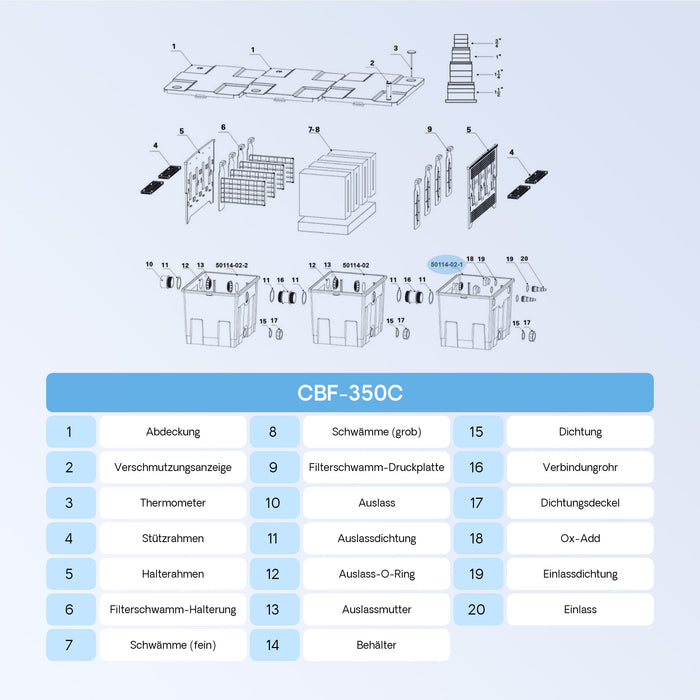 Ricambio per filtro per laghetti CBF-350C Vaschetta filtro 1° stadio