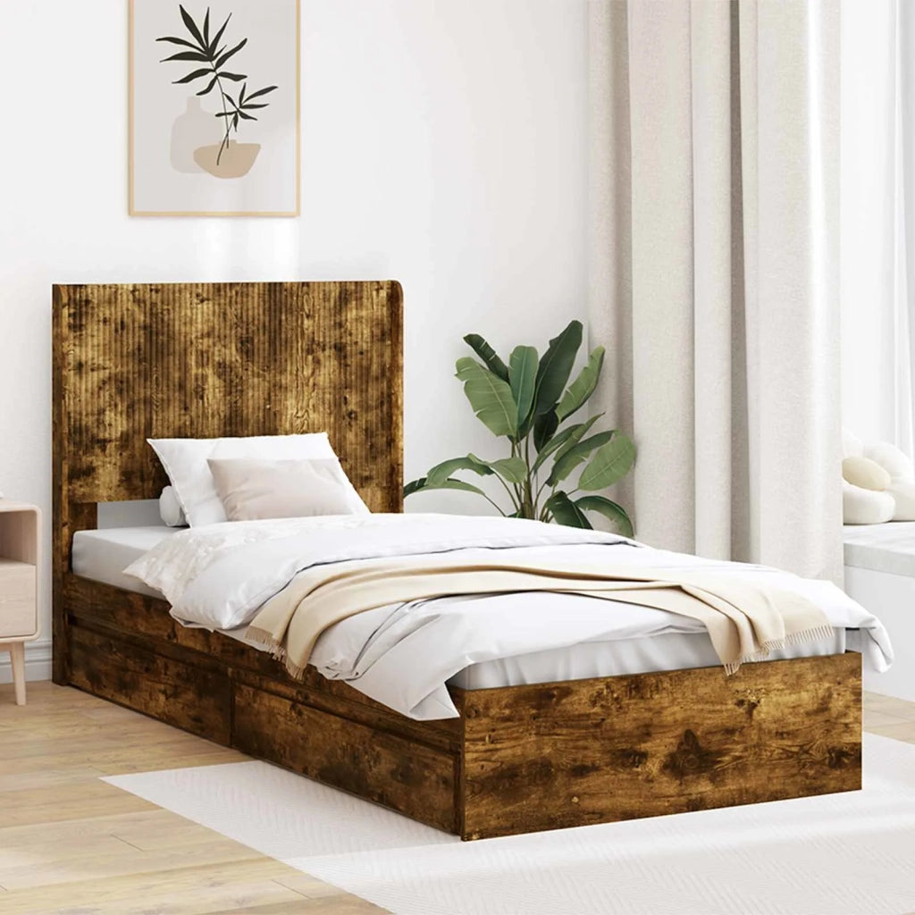 Struttura del letto con stoccaggio e testata-Giroletto con contenitore Rovere Fumo 460428