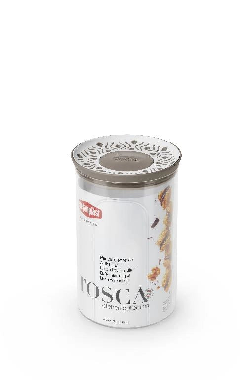 Barattolo da Cucina tondo con Tappo ermetico Bianco e Tortora Tosca 1,2 litri