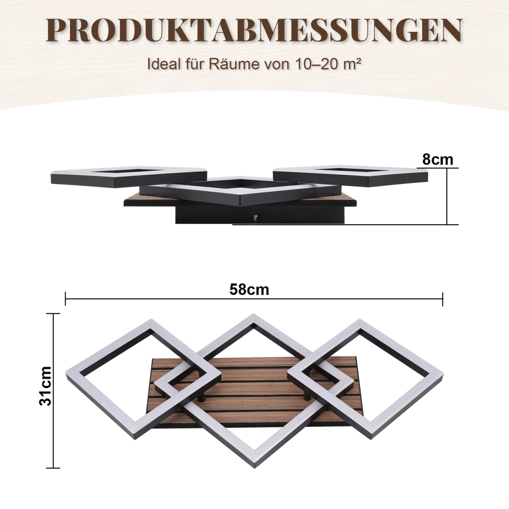 ZMH Lampada da soffitto LED design moderno 58CM 3000K quadrata effetto legno sala pranzo studio soggiorno