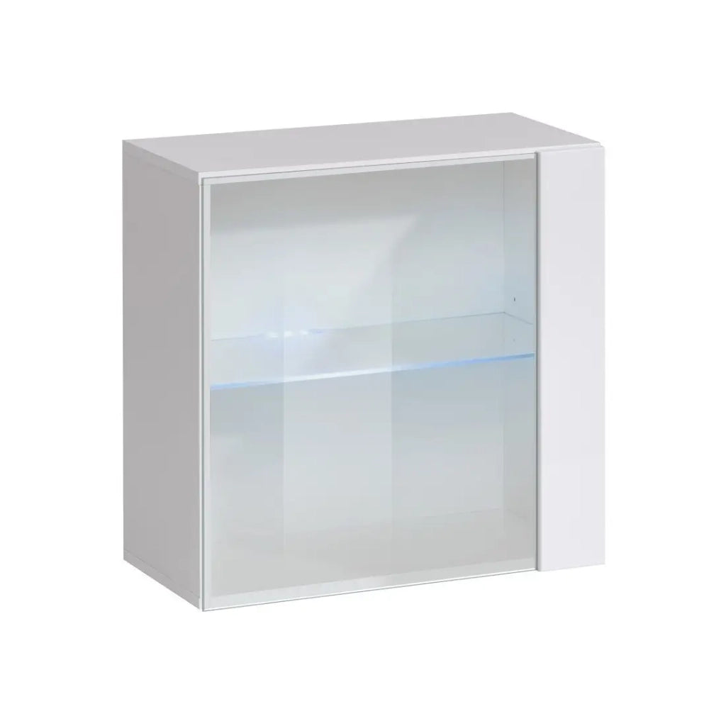 Vetrina quadrata sospesa – Bianco – Collezione SWITCH – Porta in vetro e LED inclusi – Design moderno