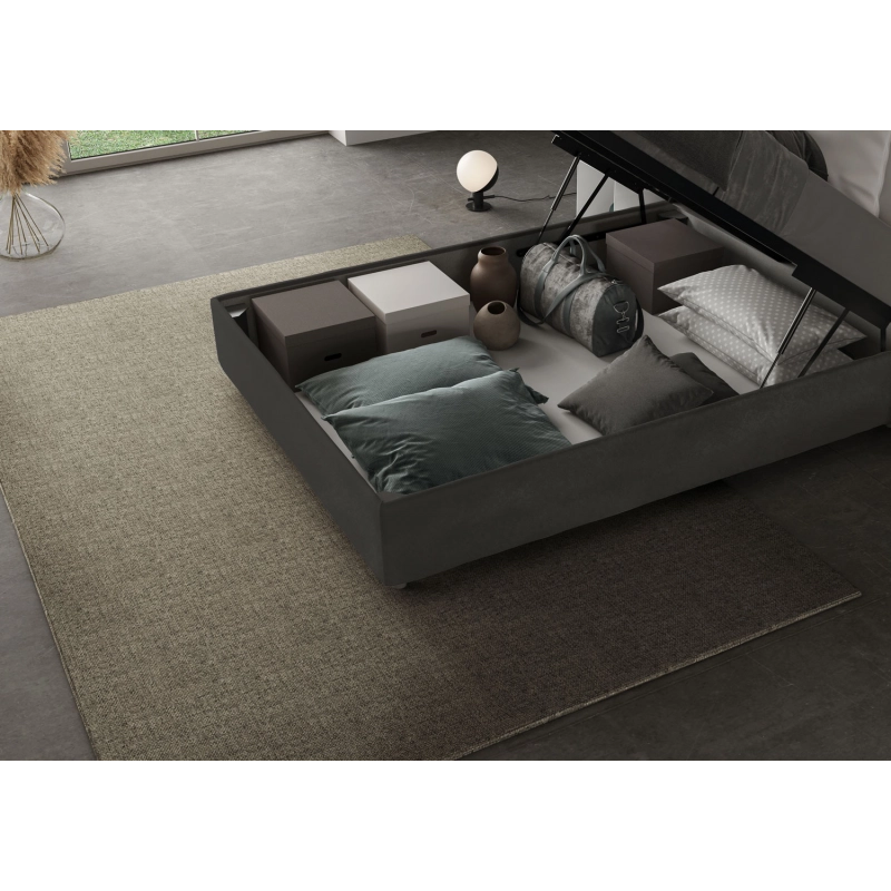 Letto imbottito 1 piazza e mezza 120x200 cm Agueda - Con rete,Microfibra,Grigio