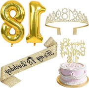 Decorazioni di compleanno per bambina - Corona e nastro - Decorazioni per torta e candele - Regalo - Decorazioni per festa di compleanno di bambina - 18° compleanno - Oro