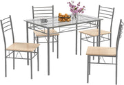 Set Tavolo e Sedie da Pranzo Moderno 5 pezzi, Tavolo Rettangolare da Cucina in Vetro e 4 Sedie con Struttura Metallica Antigraffio, Set di Mobili da Cucina e Sala da Pranzo Salvaspazio
