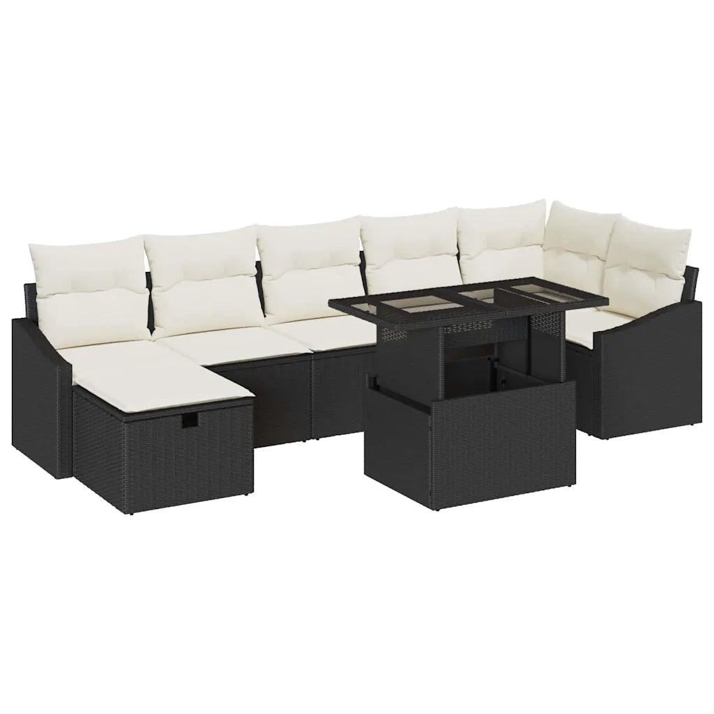 Set Divano da Giardino 8 pcs Nero polyrattan