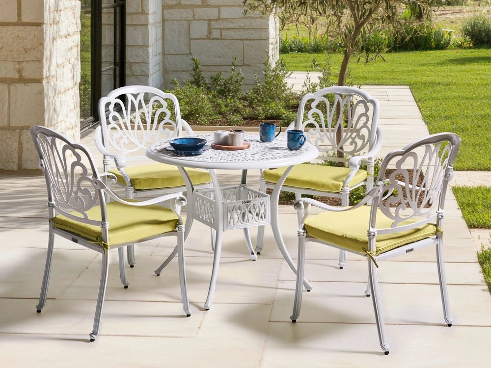 Set Bistro da Giardino a 4 Posti in Alluminio Bianco sporco con Cuscini