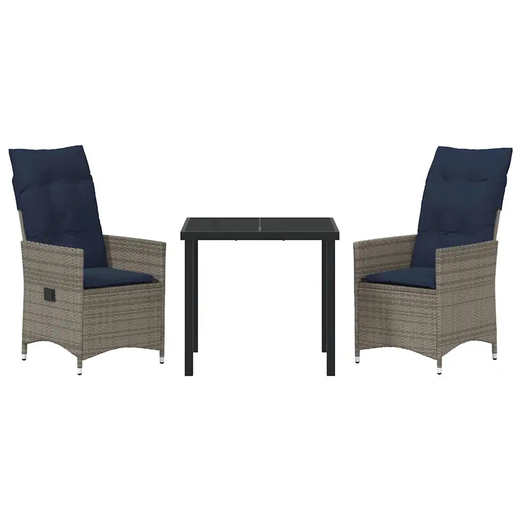 Set di tavolo e sedie con cuscino 3 pcs Grigio Rattan in PE 3379590