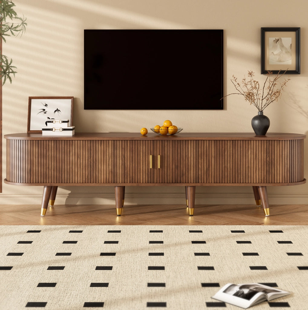 Mobile TV da 175 cm con porta scorrevole in rattan