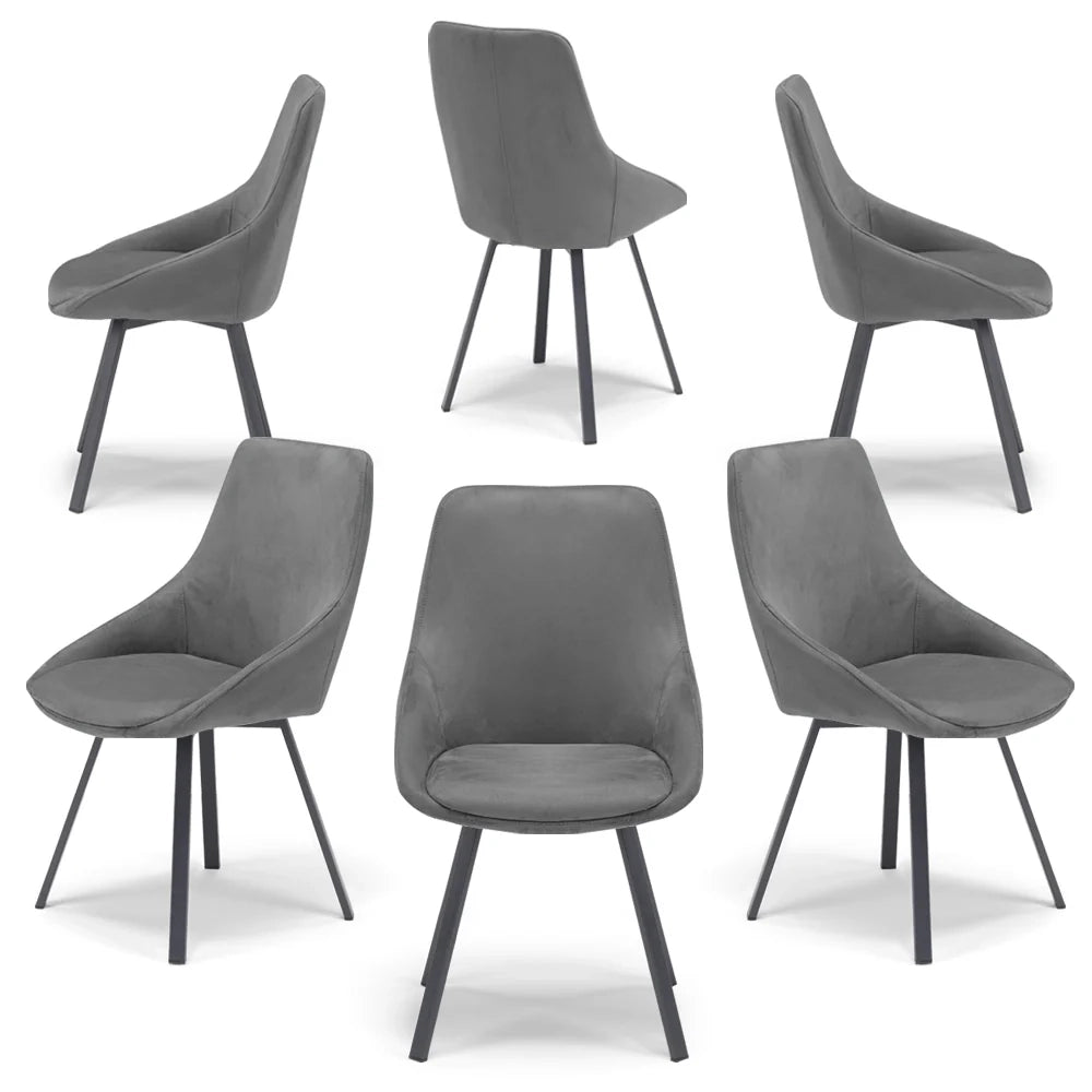 Set 6 sedie imbottita per sala da pranzo ASIA, design moderno, gambe in metallo finitura antracite, rivestimento in tessuto idrorepellente effetto scamosciato colore Grigio Fumo