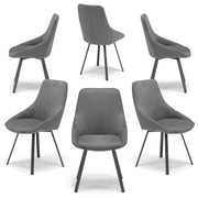 Set 6 sedie imbottita per sala da pranzo ASIA, design moderno, gambe in metallo finitura antracite, rivestimento in tessuto idrorepellente effetto scamosciato colore Grigio Fumo