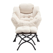 Poltrona da salotto con pouf; tasca laterale e braccioli; in acciaio; bianco