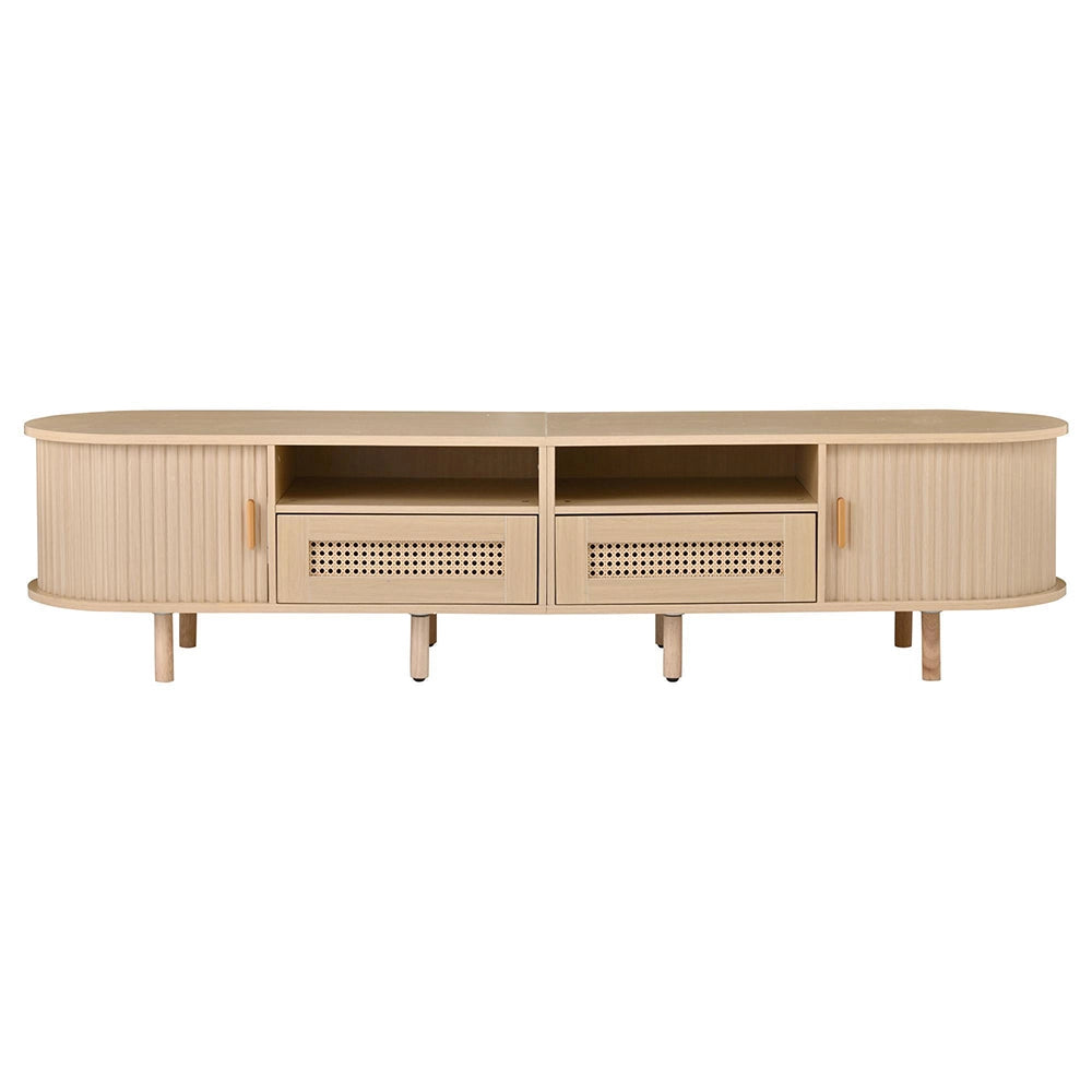 Mobile TV Ovale 170x40x40cm - Xylo - 2 Cassetti in Vimini, 2 Ante Scorrevoli, Legno