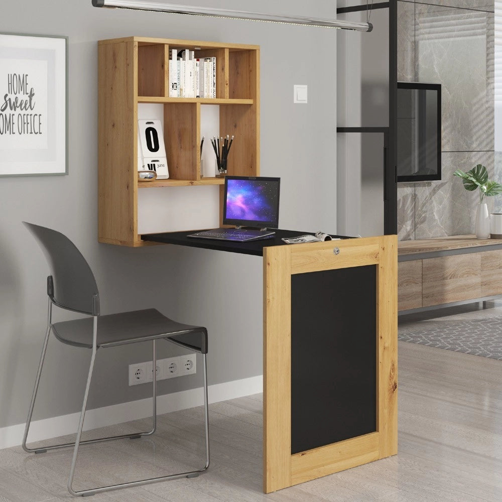 MOBILE MENSOLA SCRIVANIA PIEGHEVOLE ROVERE NERO OPACO 90 x 60 x 145 cm TILT