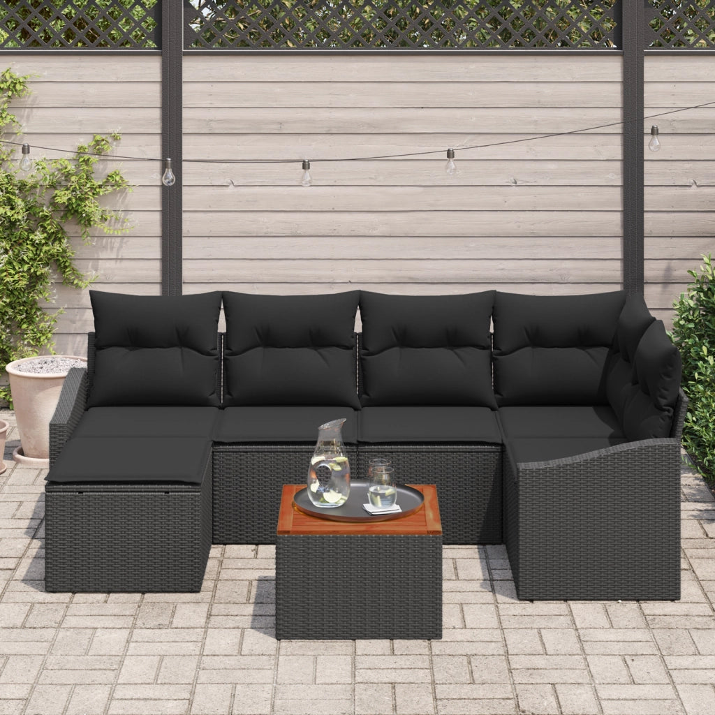 Set Divano Giardino 7 Pezzi con Cuscini Nero Rattan Polietilene