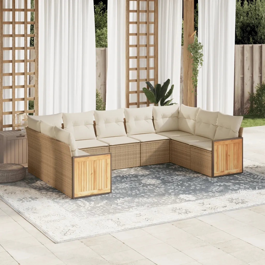 Set Divano da Giardino 8 pz con Cuscini Beige in Polyrattan 3227927