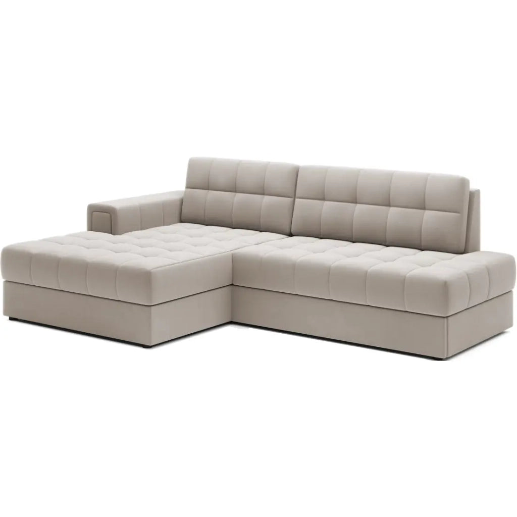 Divano angolare trasformabile CUBITO beige 240 cm con vano contenitore e letto