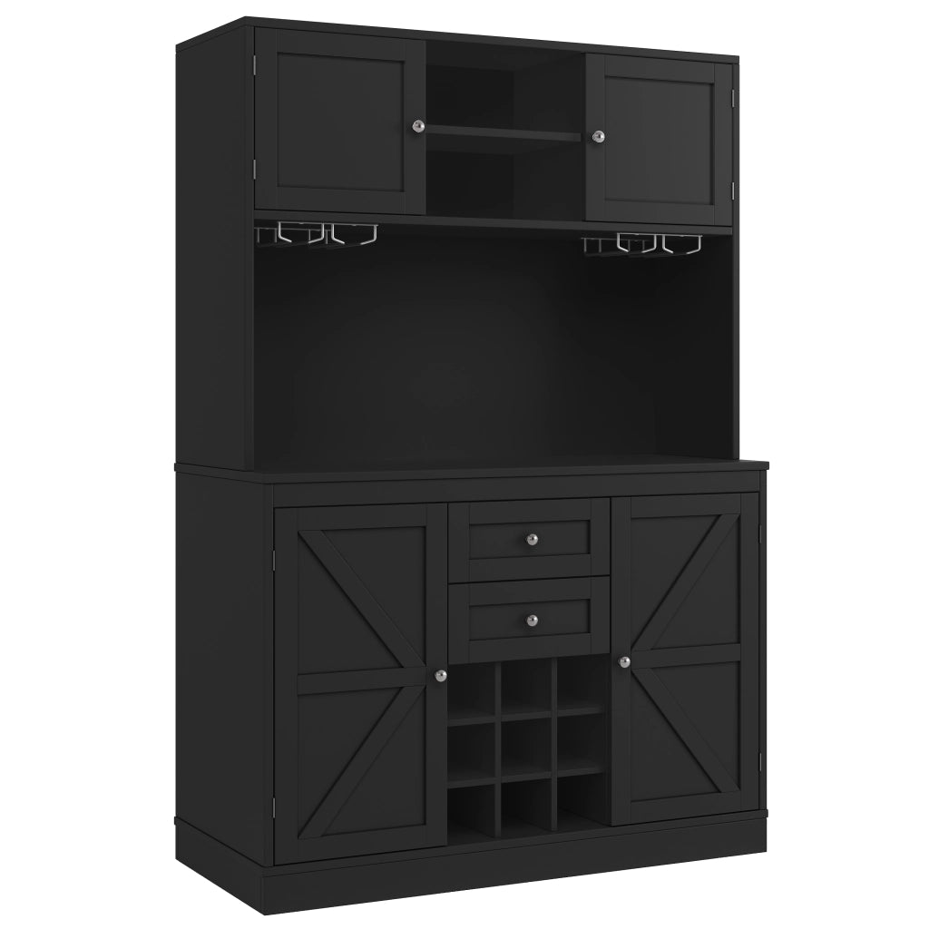 Armadio da cucina con scaffali regolabili e cantinetta - Zephmum- 4 ante, 2 cassetti, nero