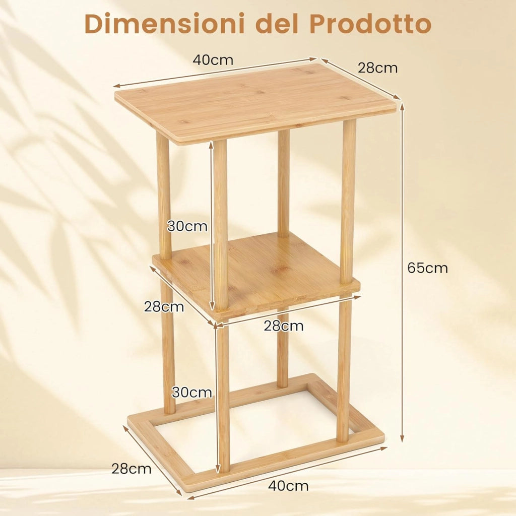 2 Tavolini Laterali da Salotto, Tavolino Rettangolare con Mensole Portaoggetti e Struttura in Bamboo, Tavolino Salvaspazio per Soggiorno, Camera da Letto e Ufficio