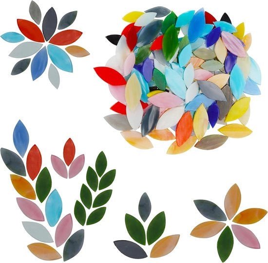 Tegole in vetro a forma di foglia - 100 pezzi a colori misti - per hobby, artigianato e decorazione