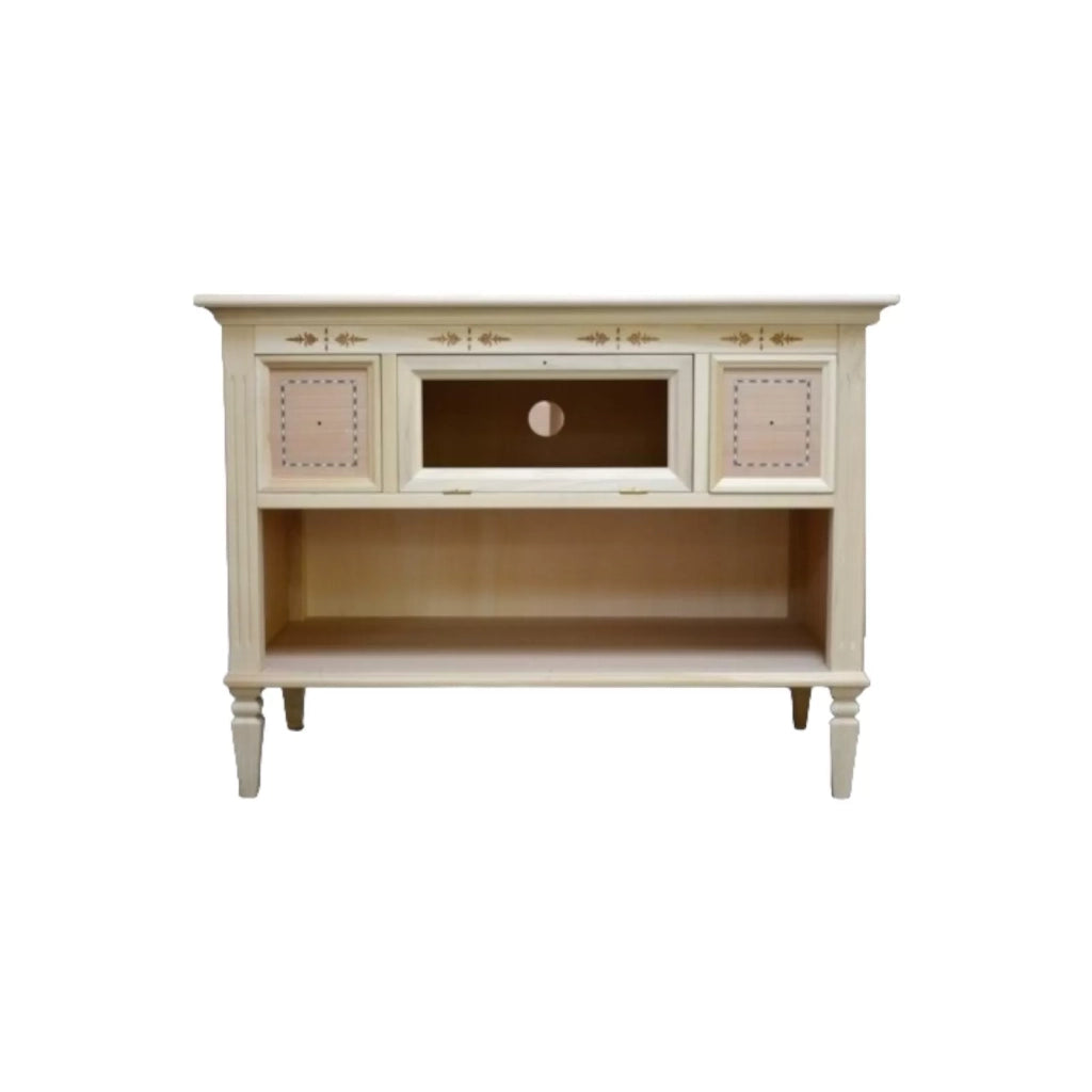 Porta tv classico 2 cassetti 1 ribalta in legno grezzo  l.100 p.51 h.75 - Mobili 2G