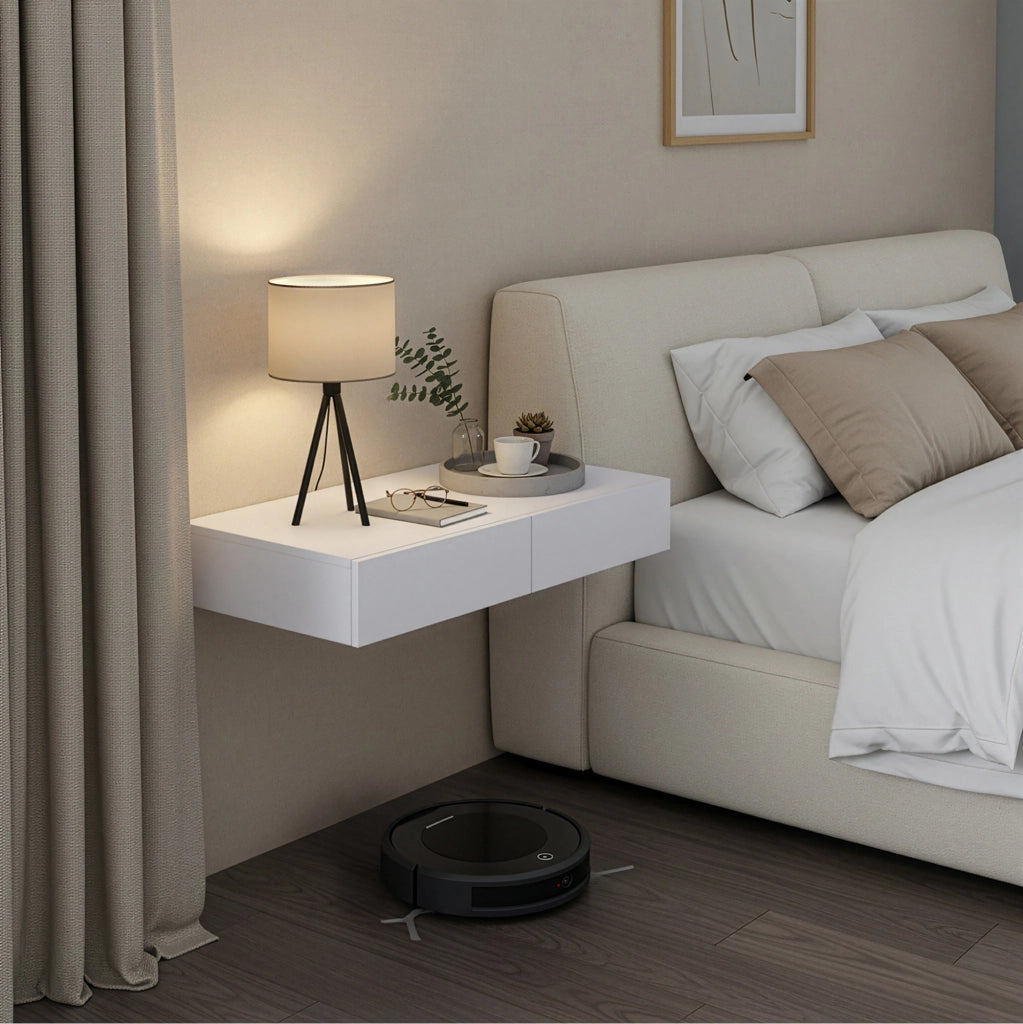 Mensola Karstula con 2 Cassetti Affiancati Comodino Sospeso 80 x 35 x 12 cm Bianco [en.casa]