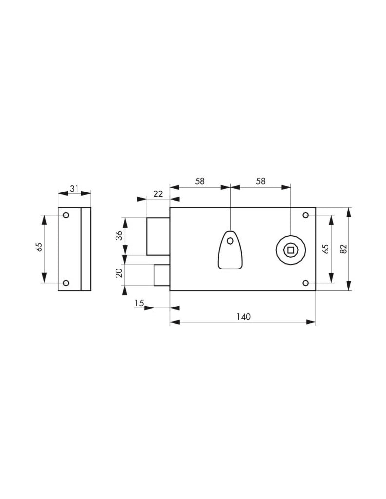 Serratura PDT con mezzo giro 140 x 82 mm, sinistra, 1 chiave – THIRARD
