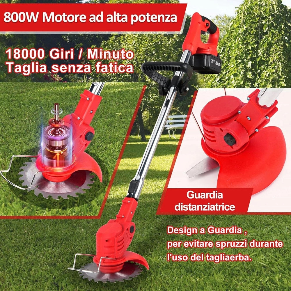 Trade Shop - Decespugliatore A Batteria 48v Tagliabordi Elettrico Altezza Regolabile Per Giardini -