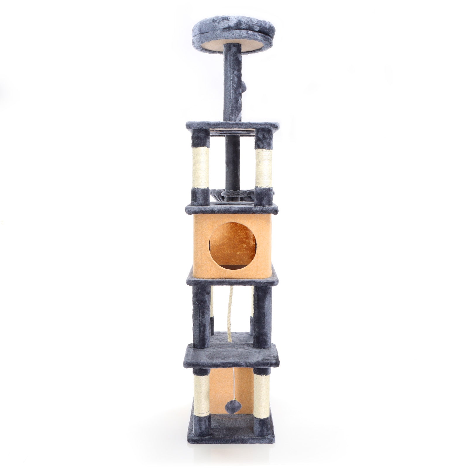 Fudajo Albero tiragraffi per gatti grigio scuro 161cm con graffiatoi in sisal