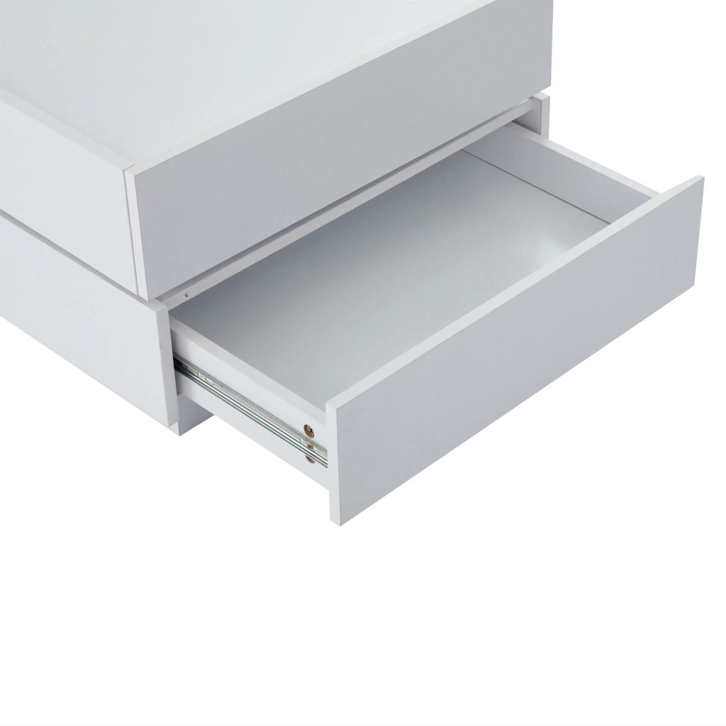 Tavolino basso con piano girevole a 360° e 2 cassetti per soggiorno, in pannello truciolare bianco, 60 × 60 × 38 cm