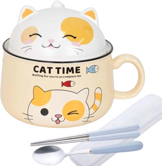 Set di Ciotole per Ramen in Ceramica Giapponese 1020 ml con Coperchio - Giallo