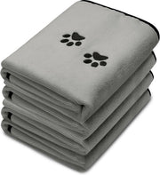 Set di Asciugamani Microfibra per Cani e Gatti, Insieme di Quattro Pezzi con Ricamo dei Piedi