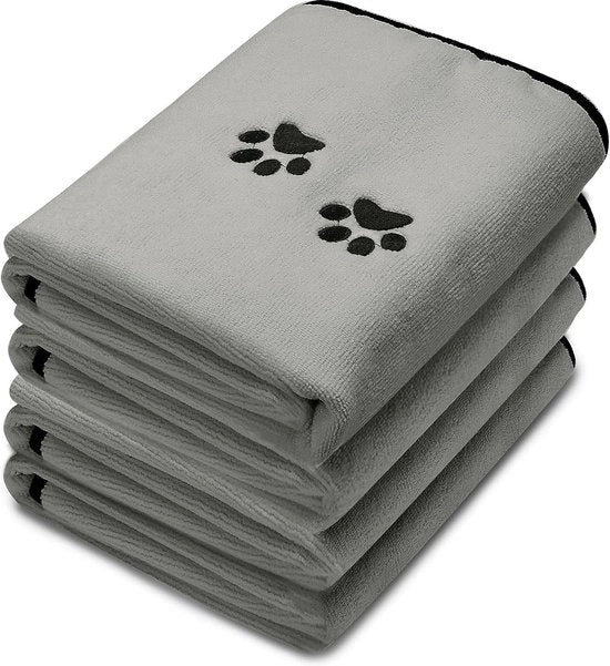 Set di Asciugamani Microfibra per Cani e Gatti, Insieme di Quattro Pezzi con Ricamo dei Piedi