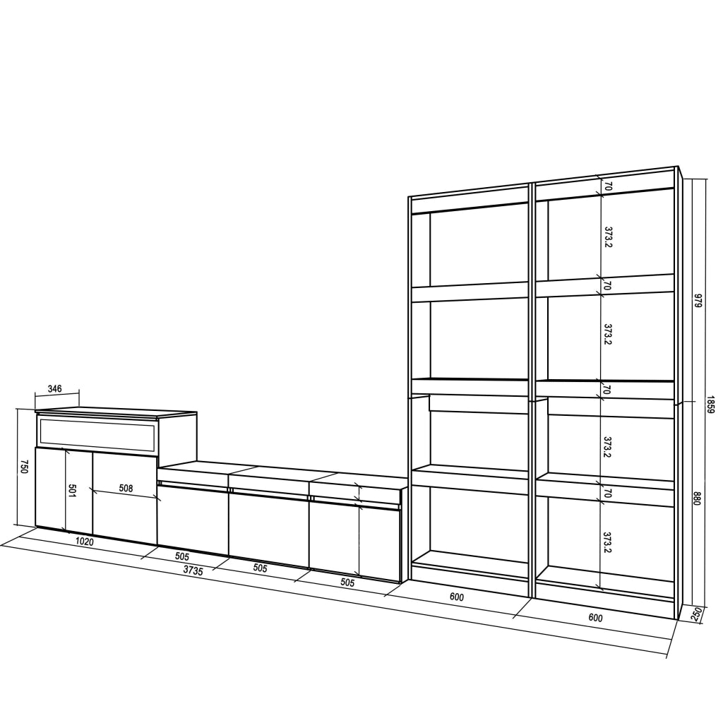 Mobile TV, Soggiorno, 370x35x186cm, Per TV fino a 65", Camino elettrico, colore Rovere e nero RF3184
