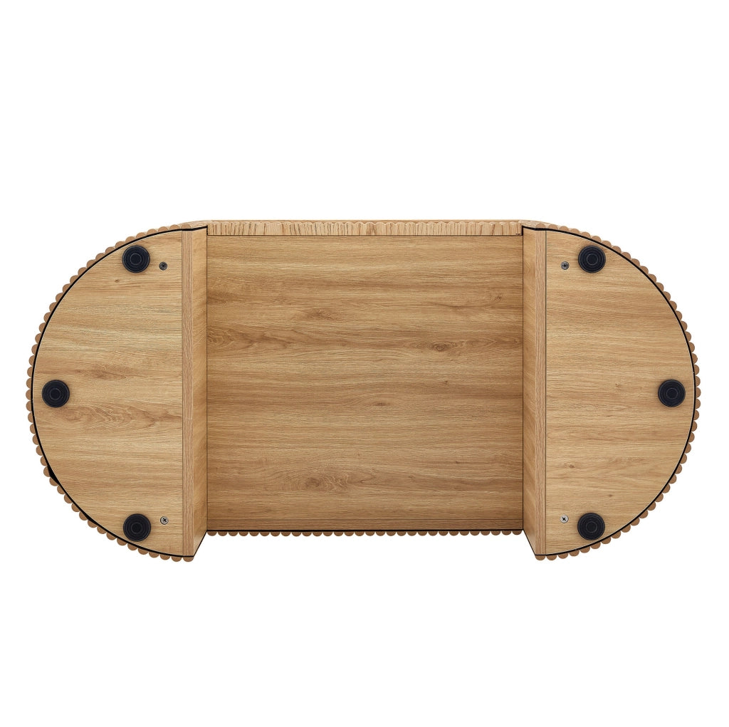 Tavolino da caffè 118x65x17 cm con cassetto e finitura scanalata in MDF naturale