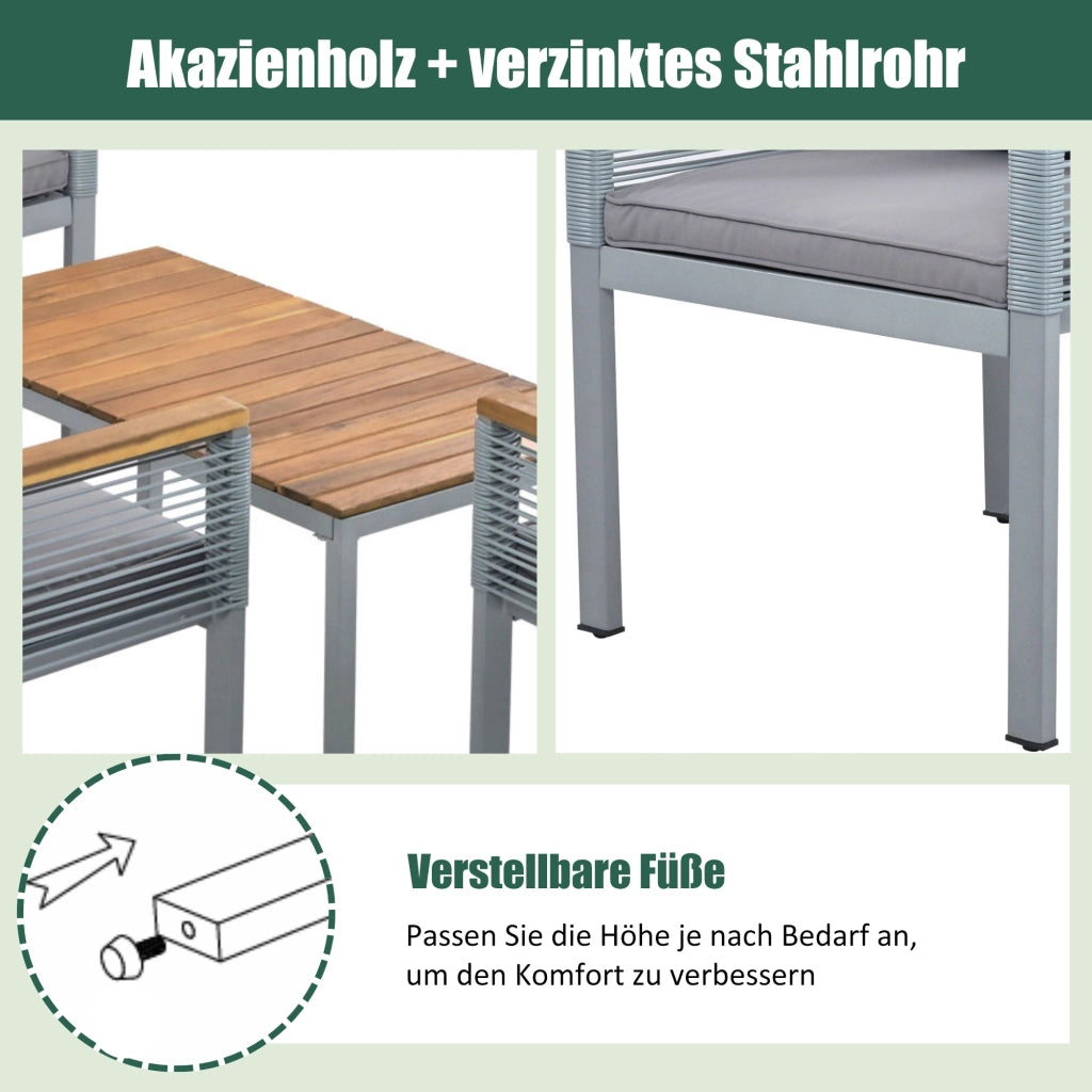 Set Divano da Giardino con Cuscini, 2 Poltrone e Tavolino ¨C MINIMAL ¨C Polyrattan, Grigio