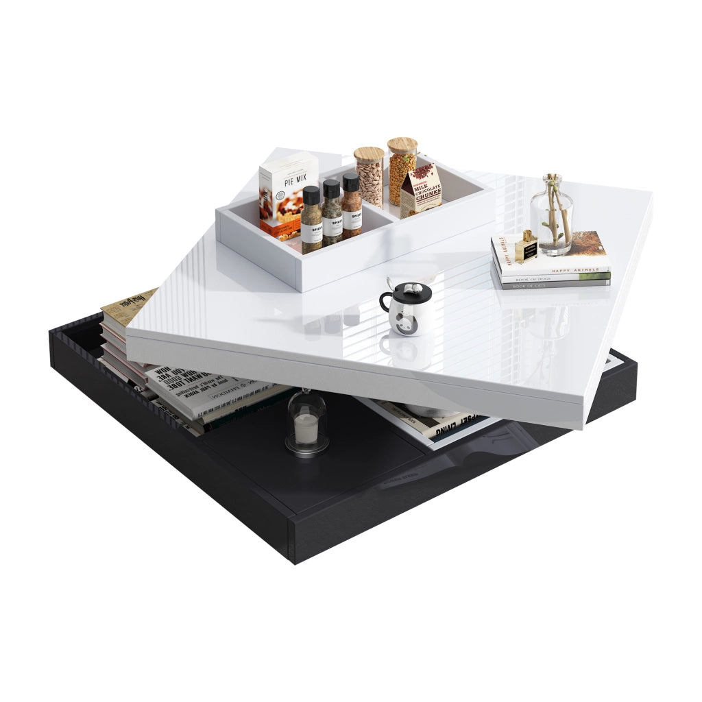 Tavolino da caffè con piano girevole - per soggiorno - 70×70×36 cm - bianco e nero