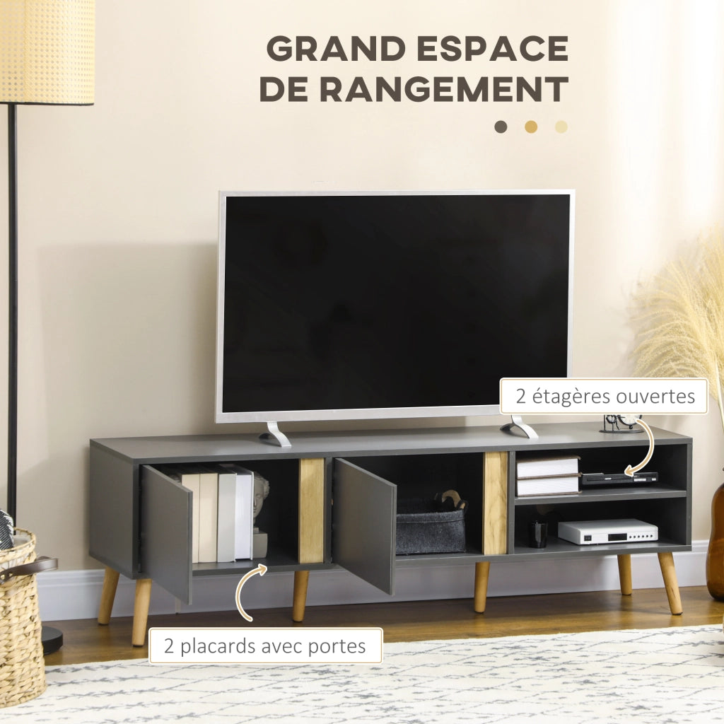 Mobile TV scandinavo con ante e ripiani ¨C Xylo ¨C 150x35x45 cm grigio scuro